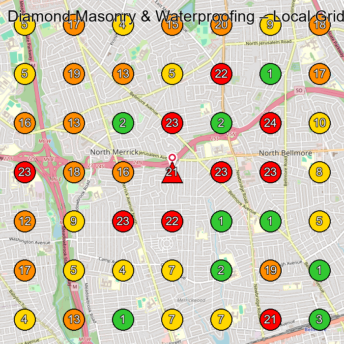 Diamond Masonry & Waterproofing Waterproofing Service GeoGrid ranking map for Merrick NY